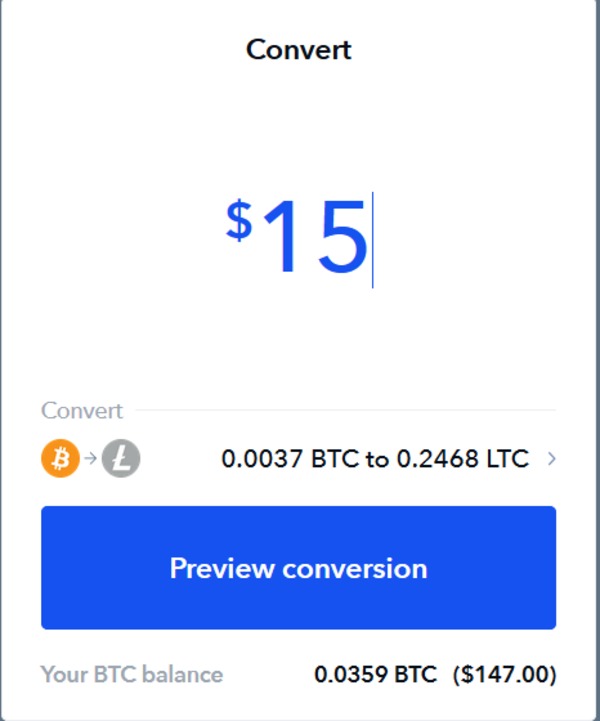 Coinbase preview conversion page.